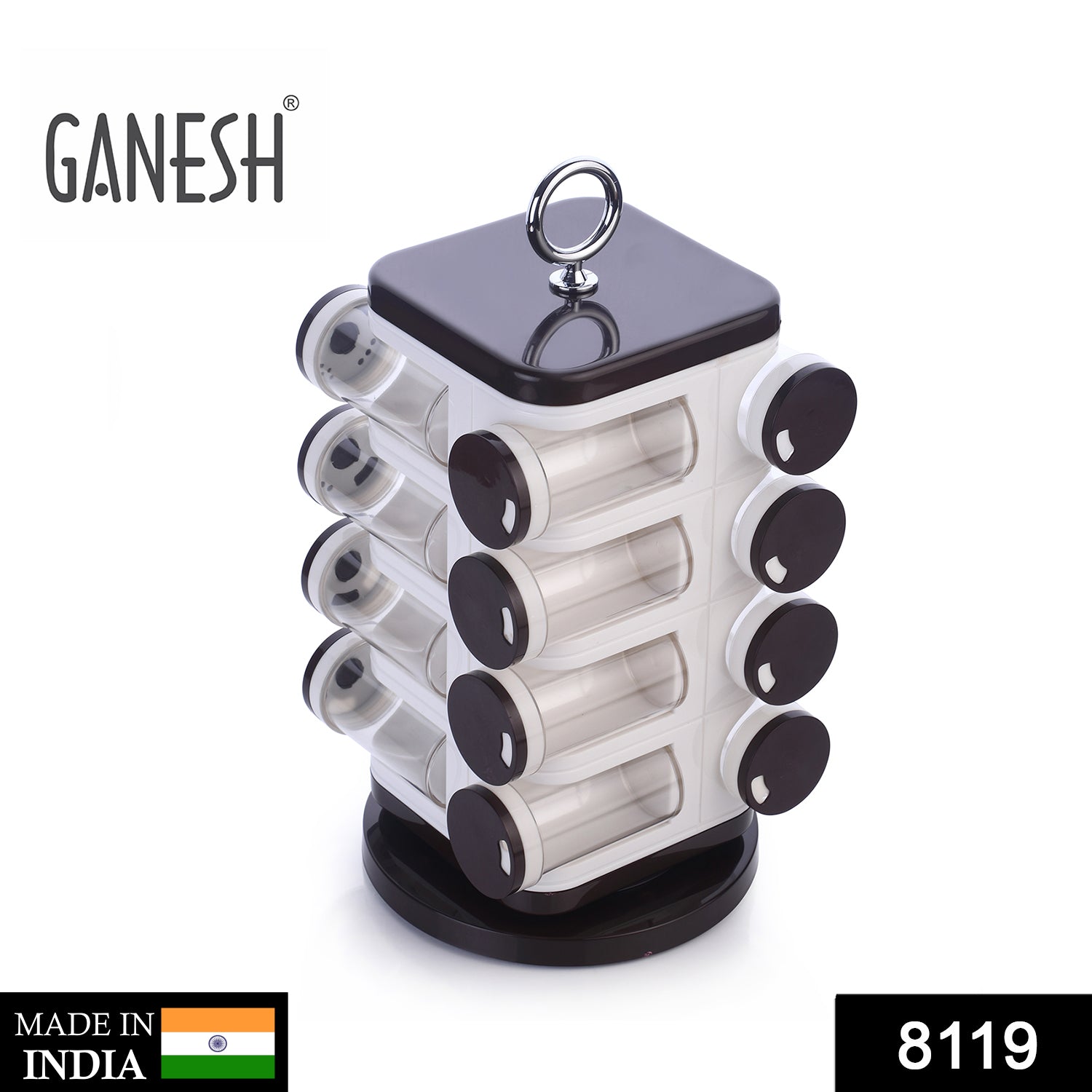 8119 Ganesh Multipurpose Revolving Spice Rack With 16 Pcs Dispenser each 100 ml Plastic Spice ABS Material 1 Piece Spice Set 1 Piece Spice Set (Plastic) DeoDap 8119 Ganesh Multipurpose Revolving Spice Rack With 16 Pcs Dispenser each 100 ml Plastic Spice ABS Material 1 Piece Spice Set 1 Piece Spice Set (Plastic) DeoDap